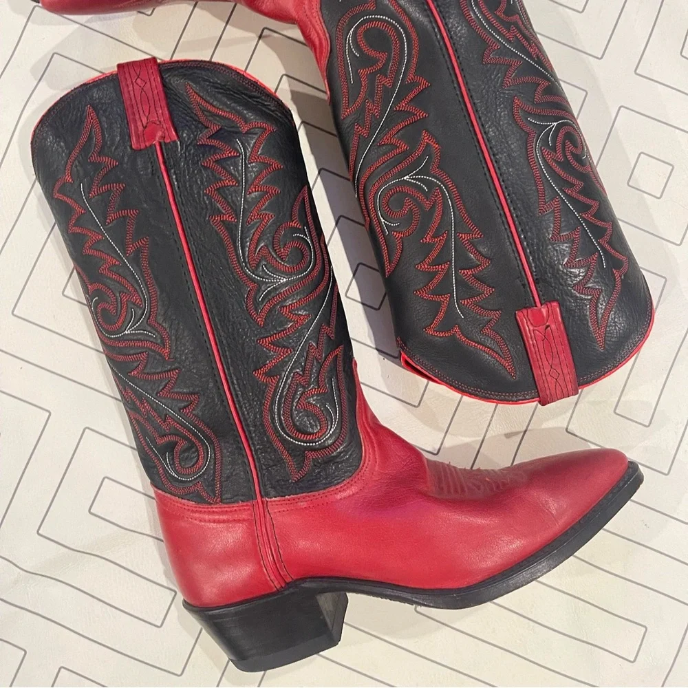 Dan Post Red and Black Cowgirl Boots - Picture 2 of 10